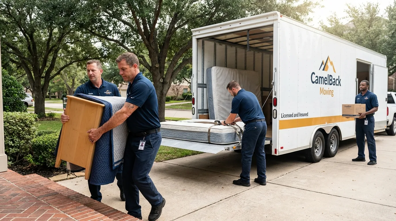 Crew loading residential truck for cross-state move from Lake City, AR