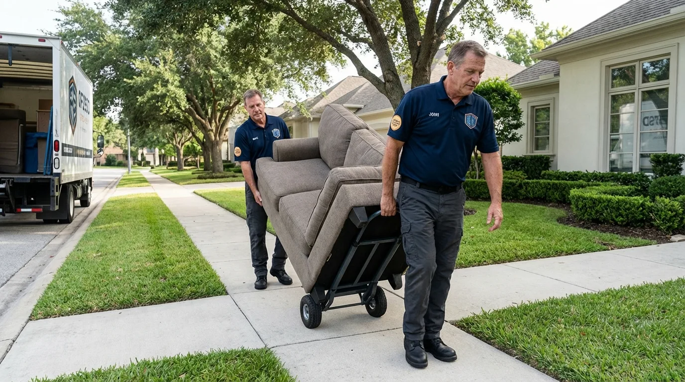 Local residential moving crew loading furniture in Lake City, AR